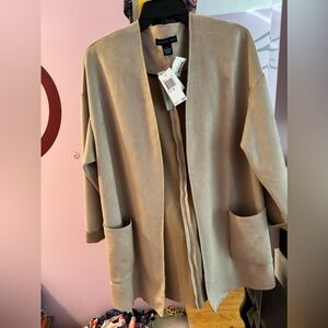 CARDIGAN JOAN  VASS faux sveide , size M TAN COLOR NEW WITH TAG, 2 POCKETS